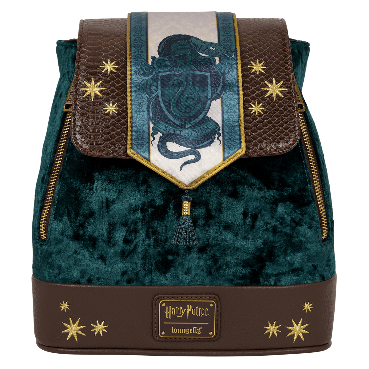 Loungefly Exclusive Harry Potter Slytherin Banner Velvet Mini Backpack