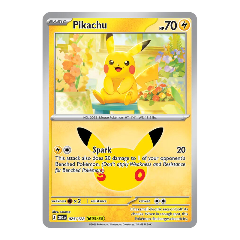 Pikachu 025/128 - 30th Celebration - Pokémon TCG (Inglés)