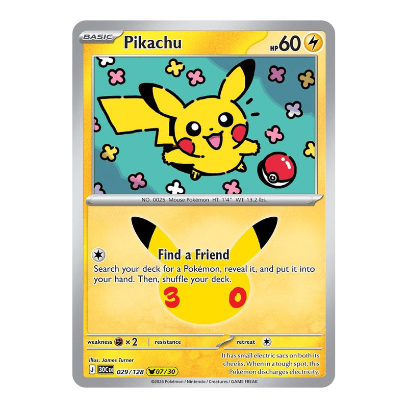 Pikachu 029/128 - 30th Celebration - Pokémon TCG (Inglés)