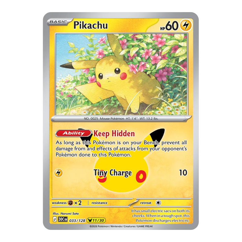 Pikachu 033/128 - 30th Celebration - Pokémon TCG (Inglés)