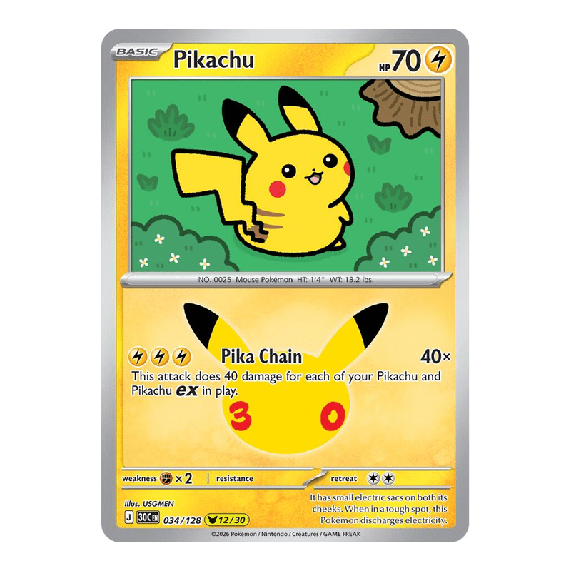 Pikachu 034/128 - 30th Celebration - Pokémon TCG (Inglés)