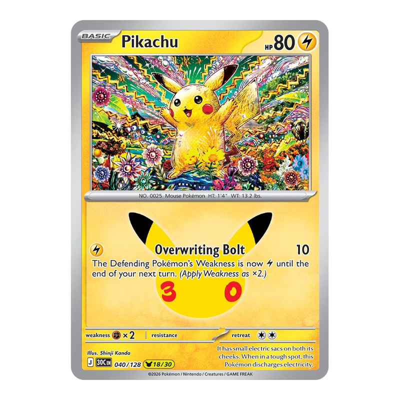 Pikachu 040/128 - 30th Celebration - Pokémon TCG (Inglés)