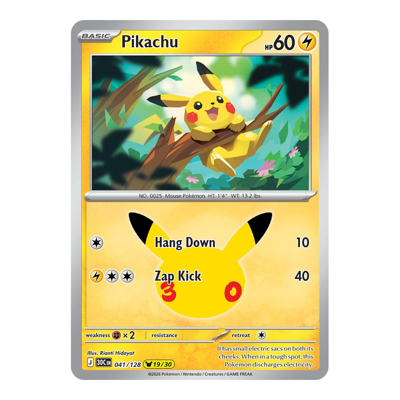 Pikachu 041/128 - 30th Celebration - Pokémon TCG (Inglés) - EPIKKO Pokémon TCG