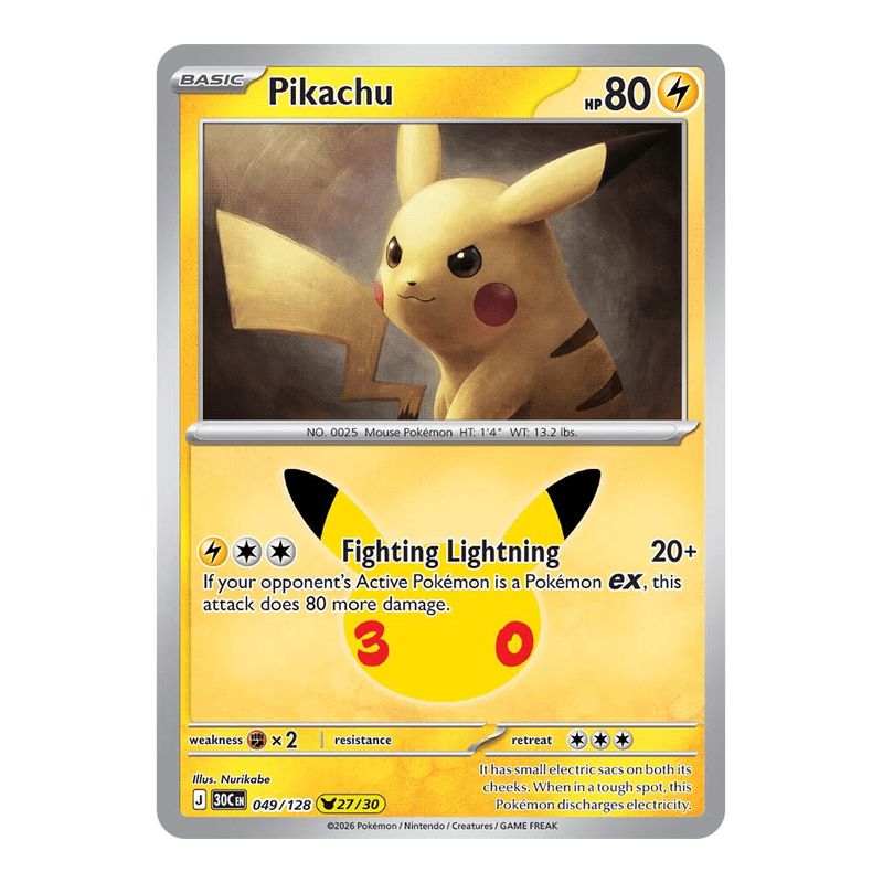 Pikachu 049/128 - 30th Celebration - Pokémon TCG (Inglés)