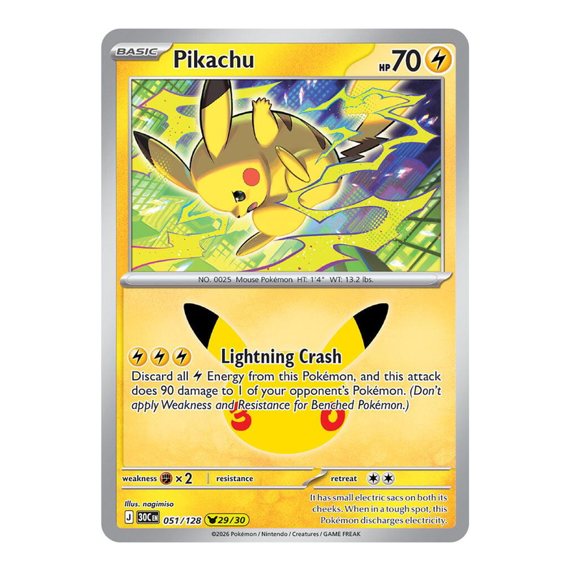 Pikachu 051/128 - 30th Celebration - Pokémon TCG (Inglés) - EPIKKO Pokémon TCG